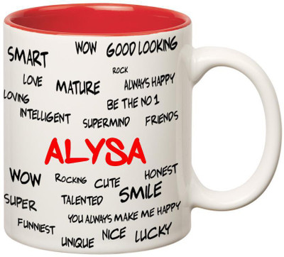 

Huppme Good Personality Alysa Inner Red Ceramic Mug(350 ml), Red;white