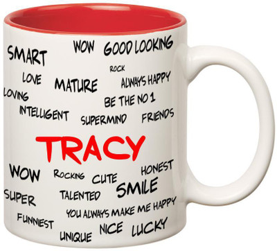 

Huppme Good Personality Tracy Inner Red Ceramic Mug(350 ml), Red;white