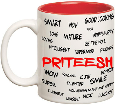 

Huppme Good Personality Priteesh Inner Red Ceramic Mug(350 ml), Red;white