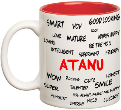 

Huppme Good Personality Atanu Inner Red Ceramic Mug(350 ml), Red;white
