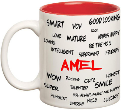 

Chanakya Good Personality Amel Inner Red Cofffee Name Ceramic Mug(350 ml), Red;white