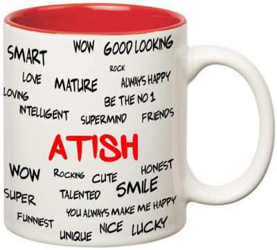 

Huppme Good Personality Atish Inner Red Ceramic Mug(350 ml), Red;white
