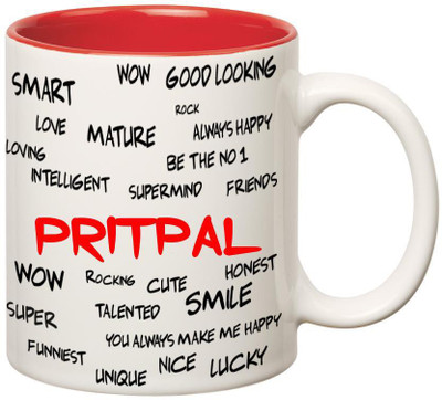 

Huppme Good Personality Pritpal Inner Red Ceramic Mug(350 ml), Red;white
