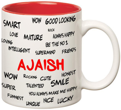 

Huppme Good Personality Ajaish Inner Red Ceramic Mug(350 ml), Red;white