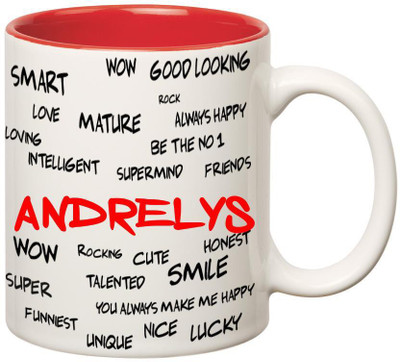 

Huppme Good Personality Andrelys Inner Red Ceramic Mug(350 ml), Red;white