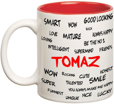

Huppme Good Personality Tomaz Inner Red Ceramic Mug(350 ml), Red;white