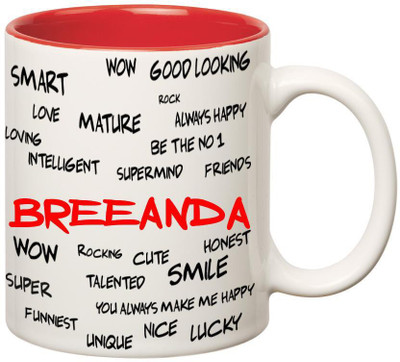 

Huppme Good Personality Breeanda Inner Red Ceramic Mug(350 ml), Red;white