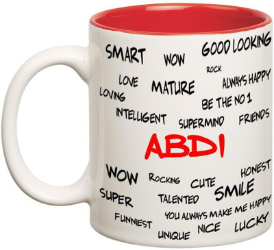 

Huppme Good Personality Abdi Inner Red Ceramic Mug(350 ml), Red;white