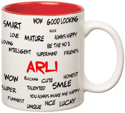 

Huppme Good Personality Arli Inner Red Ceramic Mug(350 ml), Red;white