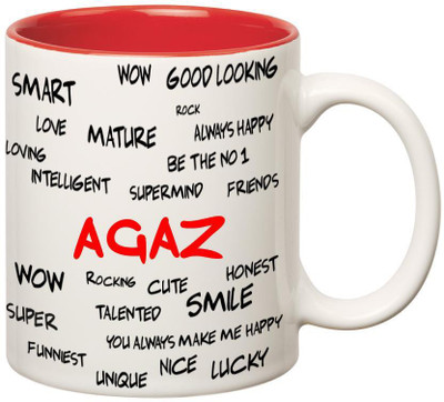 

Huppme Good Personality Agaz Inner Red Ceramic Mug(350 ml), Red;white