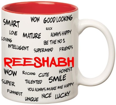 

Huppme Good Personality Reeshabh Inner Red Ceramic Mug(350 ml), Red;white