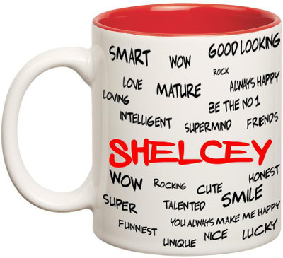 

Huppme Good Personality Shelcey Inner Red Ceramic Mug(350 ml), Red;white