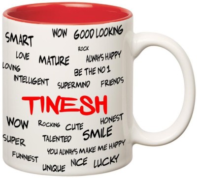 

Huppme Good Personality Tinesh Inner Red Ceramic Mug(350 ml), Red;white