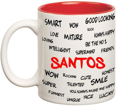 

Chanakya Good Personality Santos Inner Red Cofffee Name Ceramic Mug(350 ml), Red;white