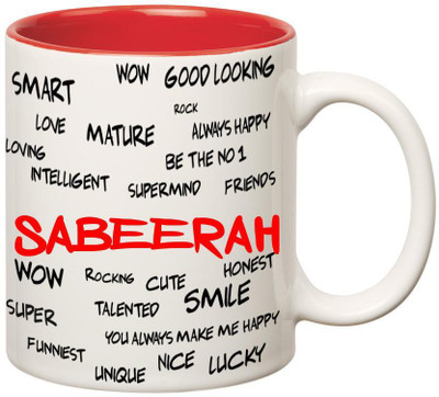 

Huppme Good Personality Sabeerah Inner Red Ceramic Mug(350 ml), Red;white