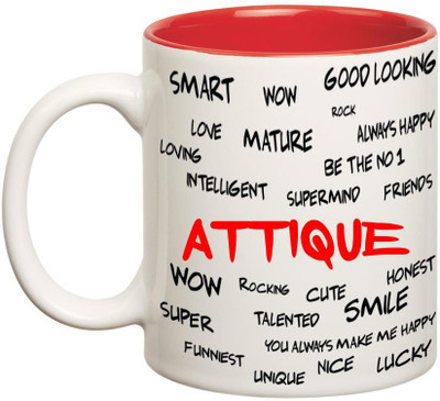 

Huppme Good Personality Attique Inner Red Ceramic Mug(350 ml), Red;white