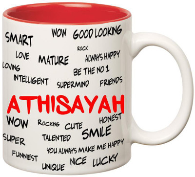 

Huppme Good Personality Athisayah Inner Red Ceramic Mug(350 ml), Red;white