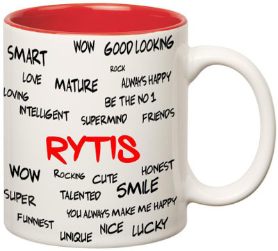 

Huppme Good Personality Rytis Inner Red Ceramic Mug(350 ml), Red;white