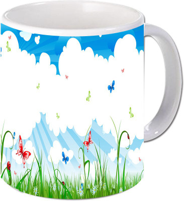 

Maison N Mode White Sky Coffee Ceramic Mug(330 ml), Multicolor
