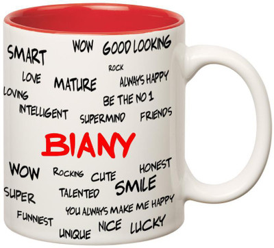 

Huppme Good Personality Biany Inner Red Ceramic Mug(350 ml), Red;white