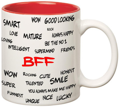 

Huppme Good Personality Bff Inner Red Ceramic Mug(350 ml), Red;white