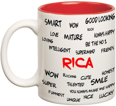 

Huppme Good Personality Rica Inner Red Ceramic Mug(350 ml), Red;white