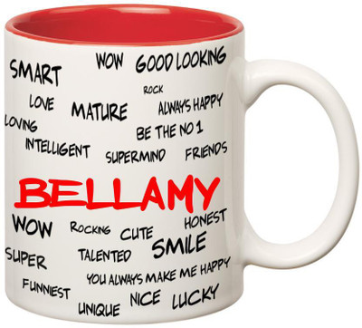Huppme Good Personality Bellamy Inner Red Ceramic Mug(350 ml), Red;white