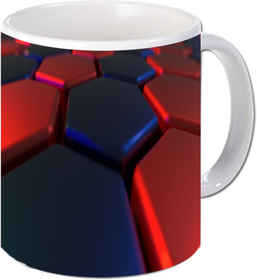 

Maison N Mode Areed Blue Block Coffee Ceramic Mug(330 ml), Multicolor