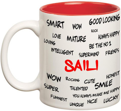 

Huppme Good Personality Saili Inner Red Ceramic Mug(350 ml), Red;white