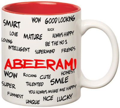 Huppme Good Personality Abeerami Inner Red Ceramic Mug(350 ml), Red;white