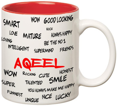 Huppme Good Personality Aqeel Inner Red Ceramic Mug(350 ml), Red;white