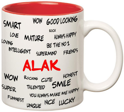 

Huppme Good Personality Alak Inner Red Ceramic Mug(350 ml), Red;white
