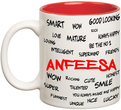 

Huppme Good Personality Anfeesa Inner Red Ceramic Mug(350 ml), Red;white