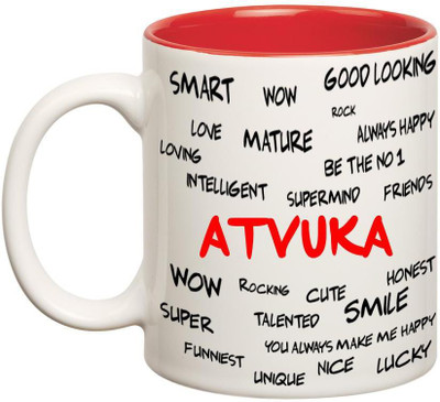 

Huppme Good Personality Atvuka Inner Red Ceramic Mug(350 ml), Red;white