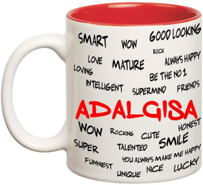 

Huppme Good Personality Adalgisa Inner Red Ceramic Mug(350 ml), Red;white