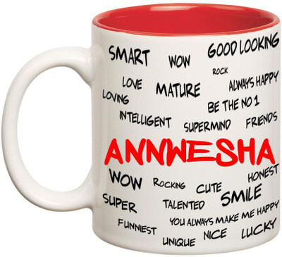 

Huppme Good Personality Annwesha Inner Red Ceramic Mug(350 ml), Red;white