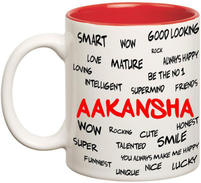 

Huppme Good Personality Aakansha Inner Red Ceramic Mug(350 ml), Red;white