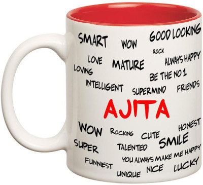 

Chanakya Good Personality Ajita Inner Red Cofffee Name Ceramic Mug(350 ml), Red;white