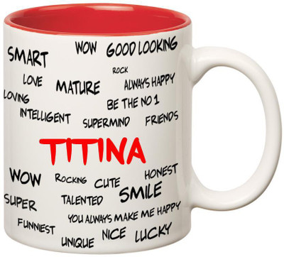 

Huppme Good Personality Titina Inner Red Ceramic Mug(350 ml), Red;white