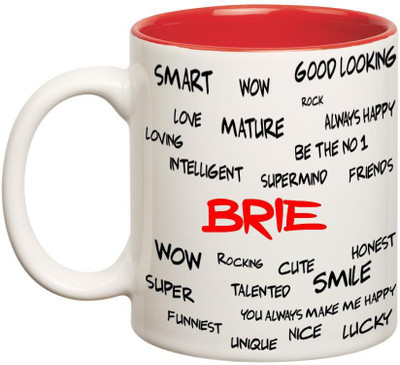 

Huppme Good Personality Brie Inner Red Ceramic Mug(350 ml), Red;white