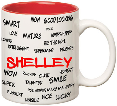 

Huppme Good Personality Shelley Inner Red Ceramic Mug(350 ml), Red;white