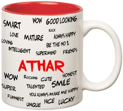 

Huppme Good Personality Athar Inner Red Ceramic Mug(350 ml), Red;white