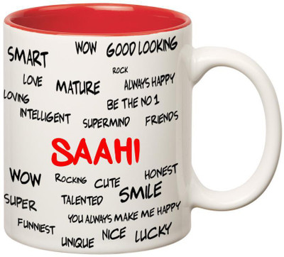 

Huppme Good Personality Saahi Inner Red Ceramic Mug(350 ml), Red;white