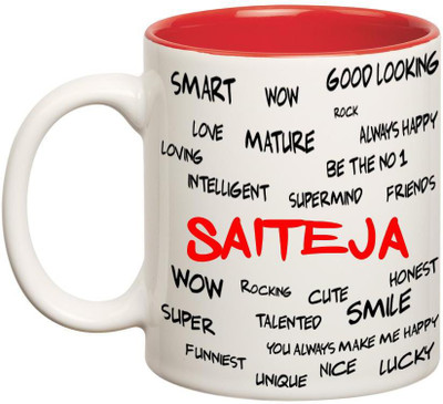 

Huppme Good Personality Saiteja Inner Red Ceramic Mug(350 ml), Red;white