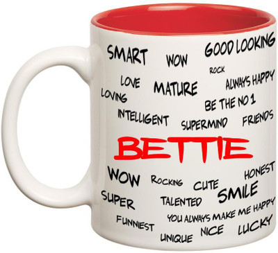 

Huppme Good Personality Bettie Inner Red Ceramic Mug(350 ml), Red;white