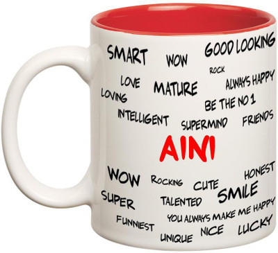 

Huppme Good Personality Aini Inner Red Ceramic Mug(350 ml), Red;white
