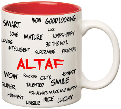 

Huppme Good Personality Altaf Inner Red Ceramic Mug(350 ml), Red;white