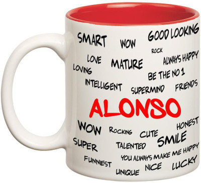 

Chanakya Good Personality Alonso Inner Red Cofffee Name Ceramic Mug(350 ml), Red;white