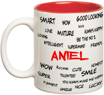

Chanakya Good Personality Aniel Inner Red Cofffee Name Ceramic Mug(350 ml), Red;white