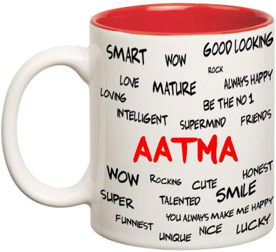 

Huppme Good Personality Aatma Inner Red Ceramic Mug(350 ml), Red;white